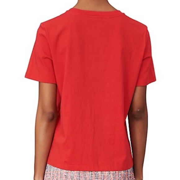 Maje tella rhinestone tee shirt size 1 red and silver bedazzled sequin tshirt - Picture 2 of 4